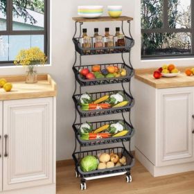 6-story Fruit And Vegetable Baskets With Wooden Tabletop