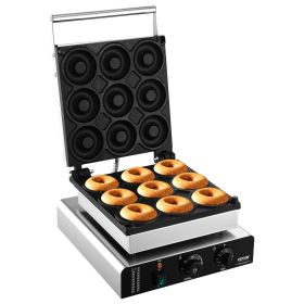 VEVOR Electric Donut Maker, 2000W Commercial Doughnut Machine with Non-stick Surface, 9 Holes Double-Sided Heating Waffle Machine Makes 9 Doughnuts