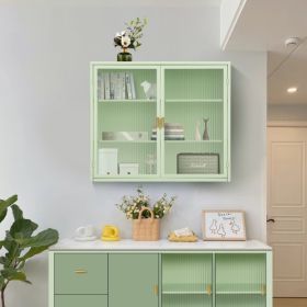 Modern Double Door Wall Cabinet With Glass Door With Three Levels Of Storage For Entrance Living Room, Bathroom, Dining Room, Mint Green Unavaila (Option: Mint green)