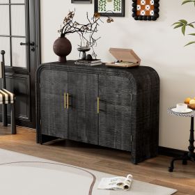 Retro Minimalist Curved Sideboard with Gold Handles and Adjustable Dividers for Living Room or Dining Room (Color: Antique Black, Material: MDF)