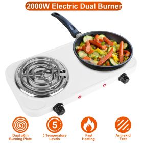 2000W Electric Double Burner Portable Coil Heating Hot Plate Stove Countertop RV Hotplate with Non Slip Rubber Feet 5 Temperature Adjustments (Color: white new, type: 2Burner)